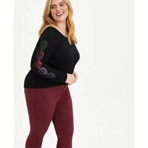 Torrid Women's Off Shoulder Top Shirt 3X Black Skull Long Sleeve Punk Goth